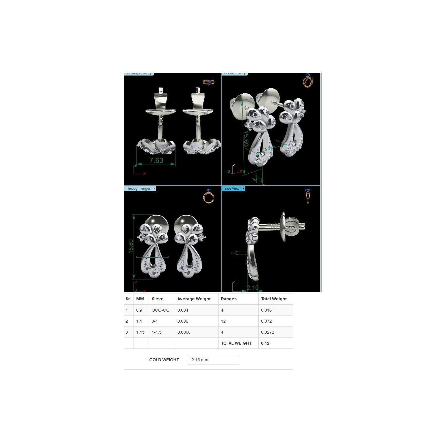 Women Earrings STL JCD OBJ FBX Renders Details 3D print model_14