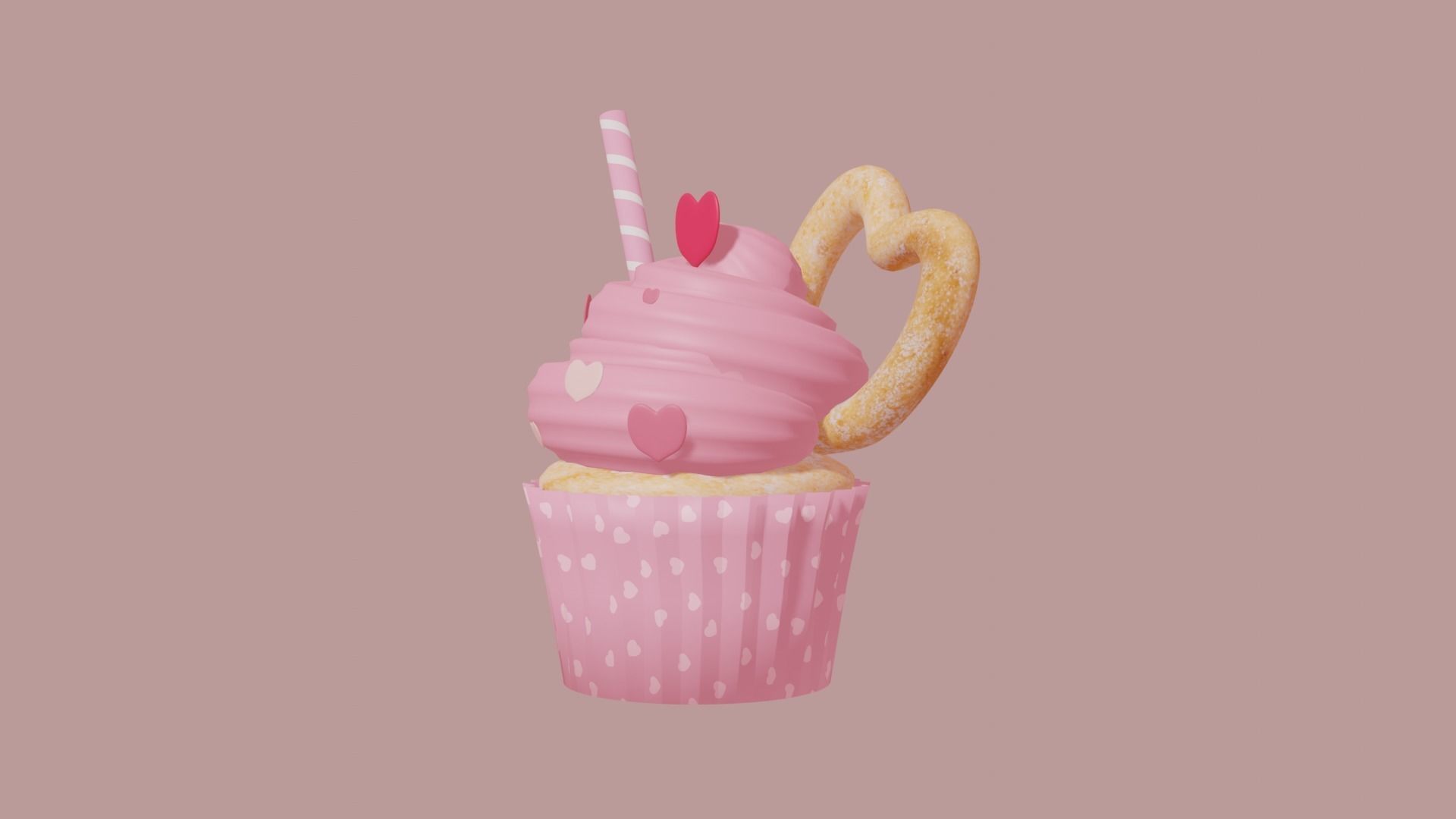 Cupcake 3d Model with heart on top 3D model_3
