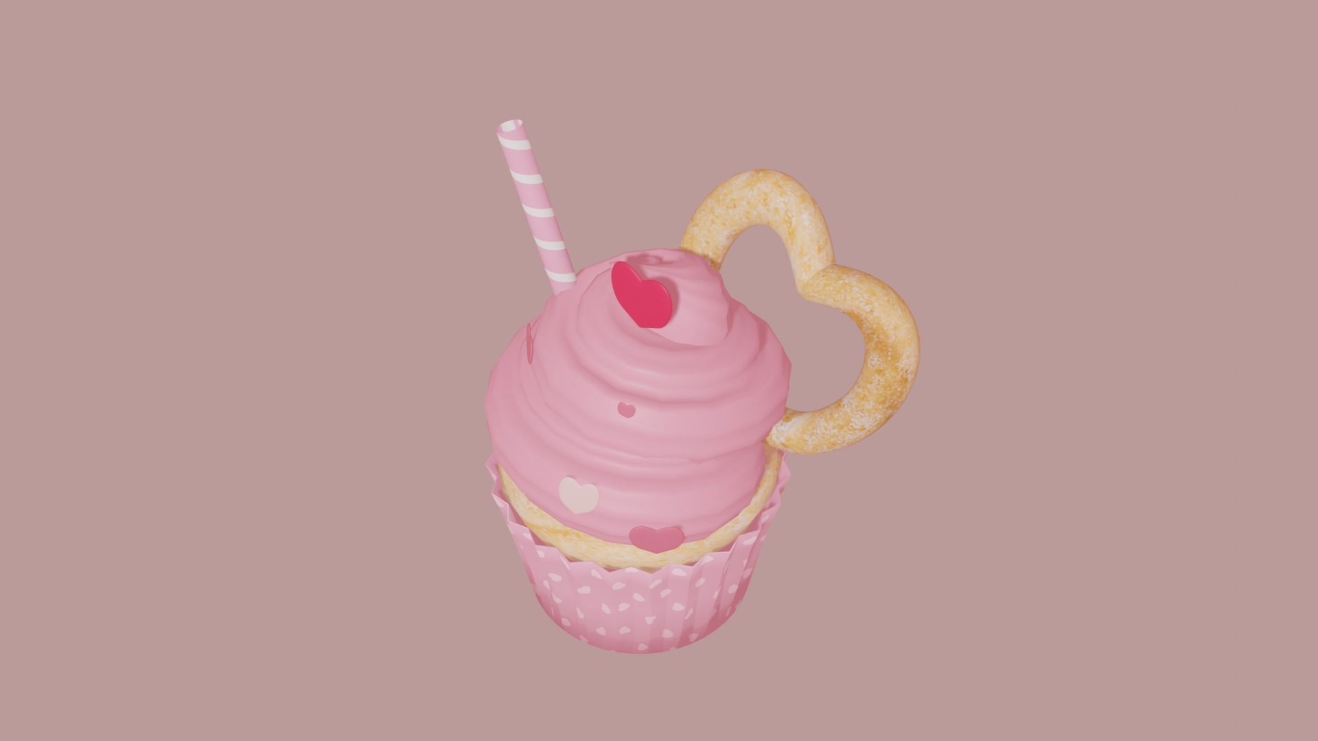 Cupcake 3d Model with heart on top 3D model_4