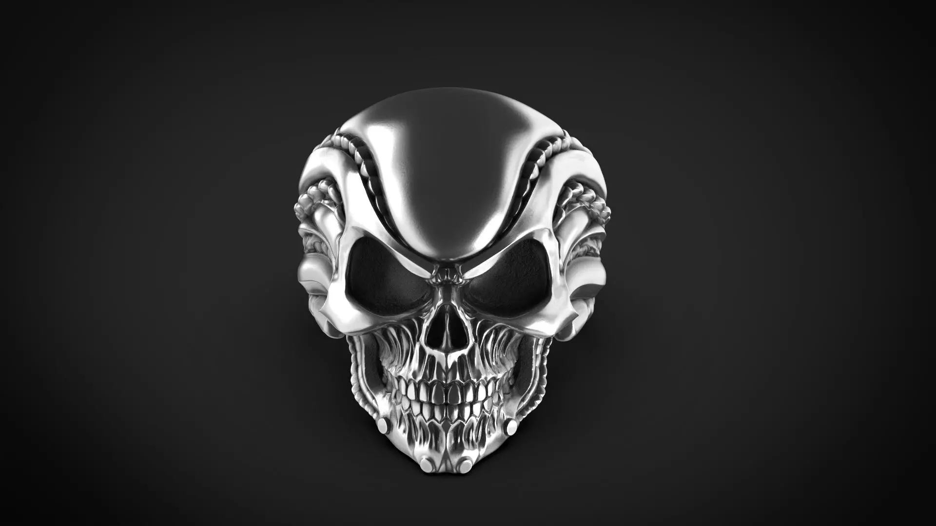  Skull Ring Biomechanics style  STL 3d model for 3d printing 3D print model_0