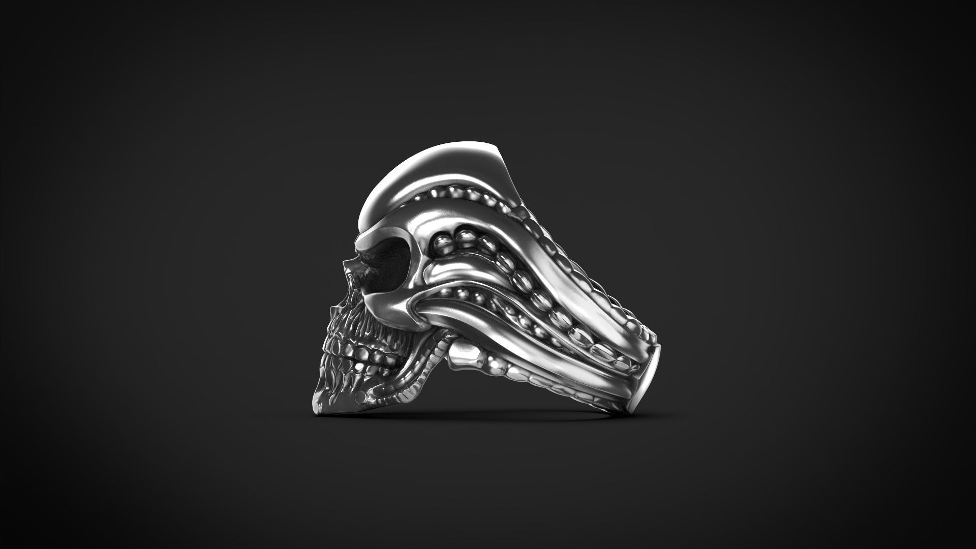  Skull Ring Biomechanics style  STL 3d model for 3d printing 3D print model_3