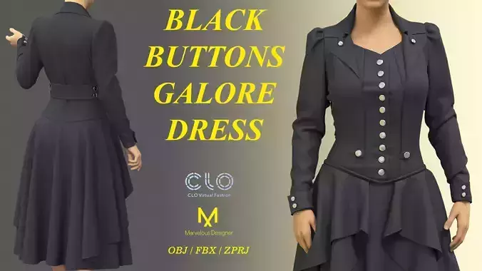 Black Buttons Galore Dress