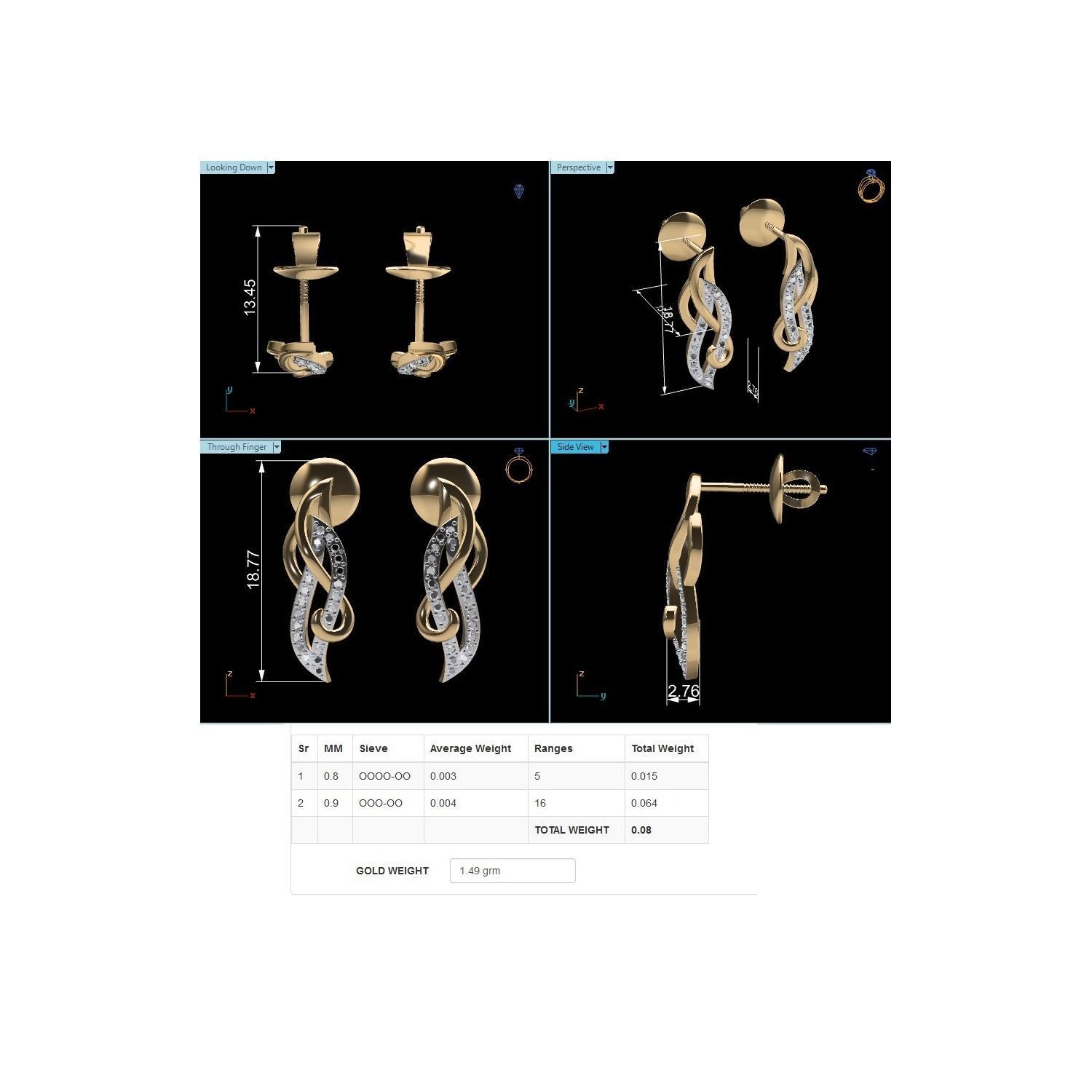 Women Earrings STL JCD OBJ FBX Renders Details 3D print model_6