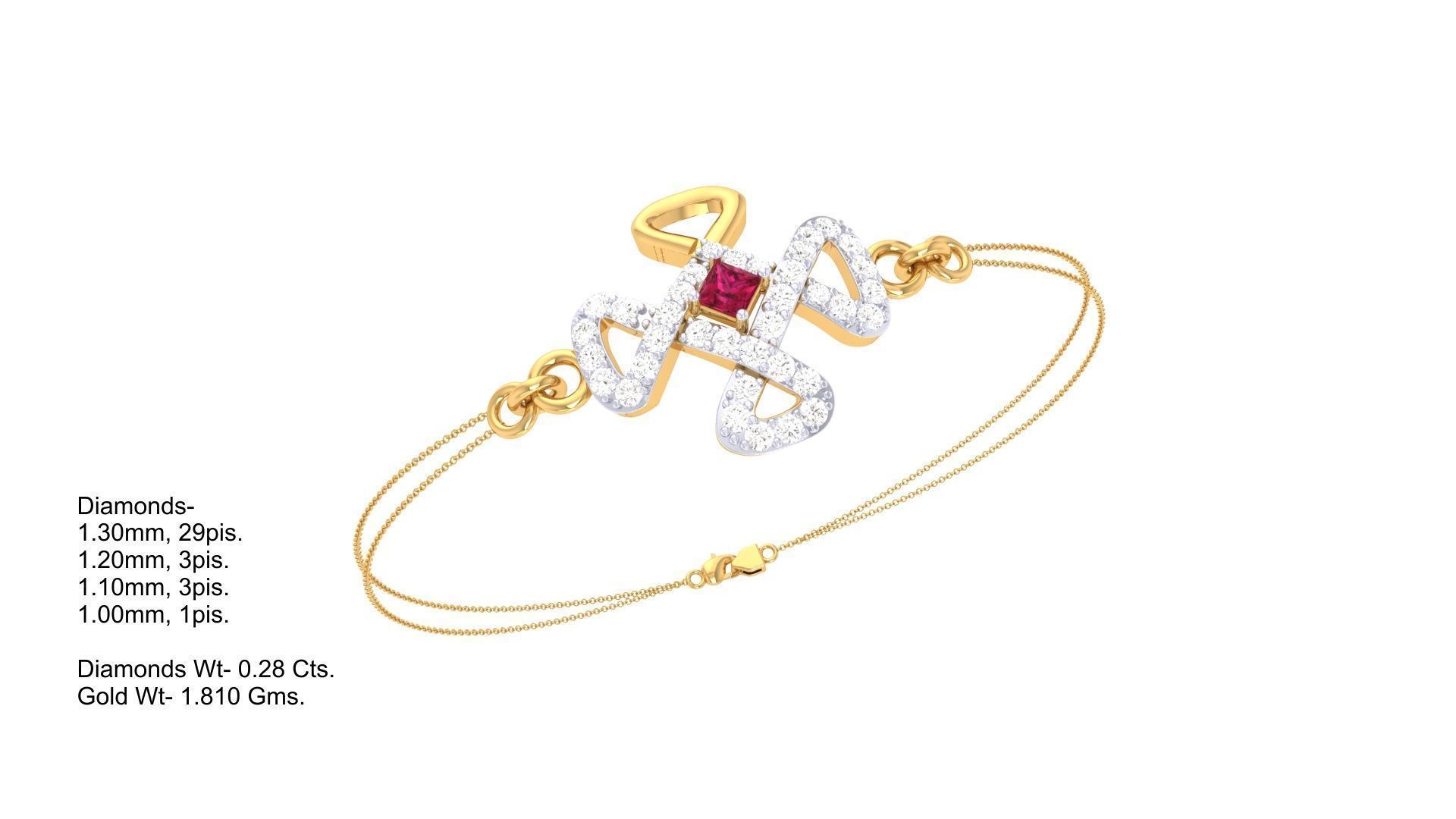 Bracelet - 8 gold with ruby and diamonds 3D print model_2