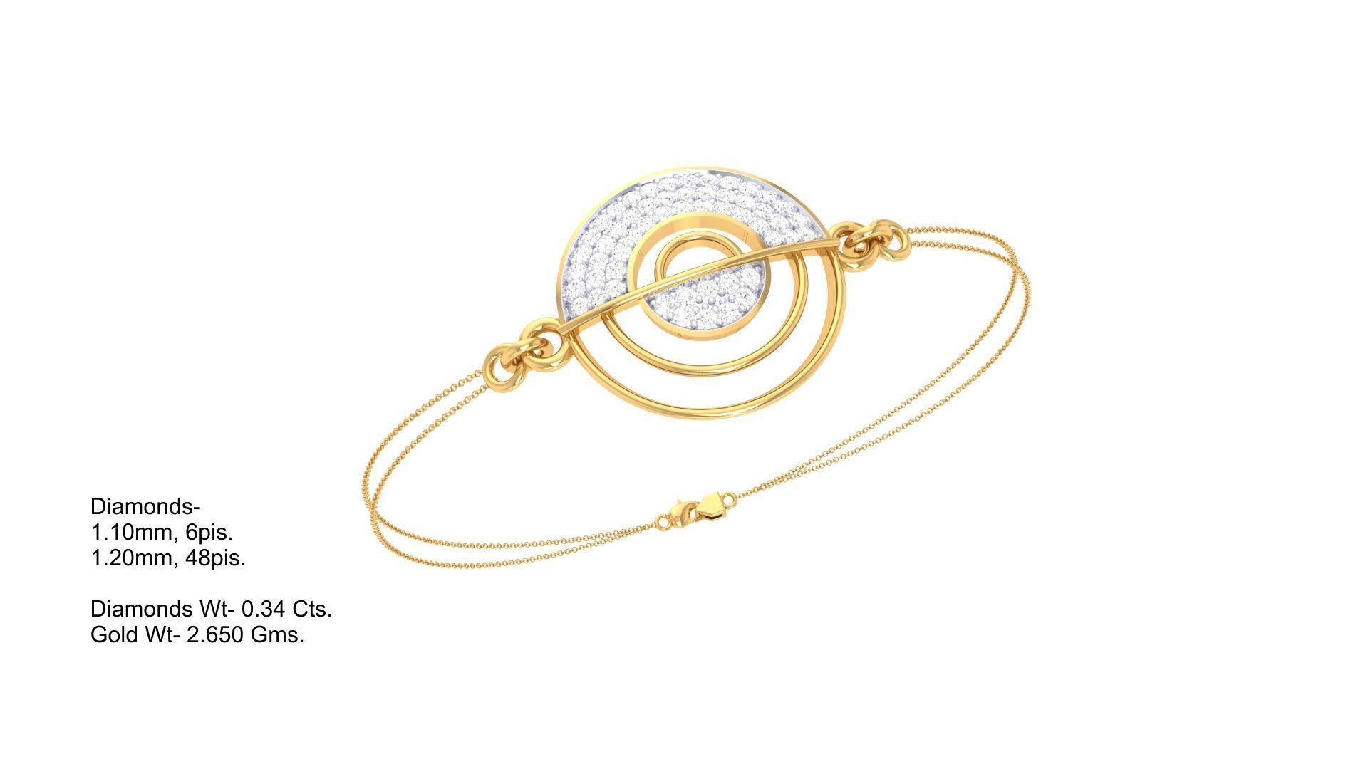 Bracelet - 4 circular gold with diamonds 3D print model_2