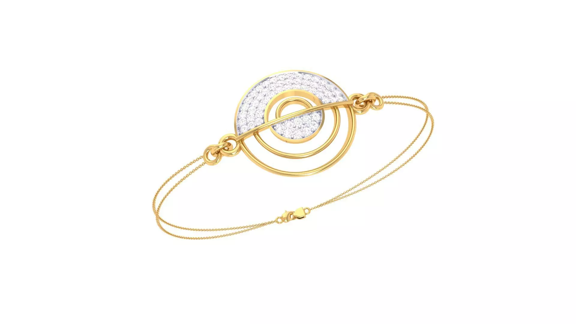 Bracelet - 4 circular gold with diamonds 3D print model_0