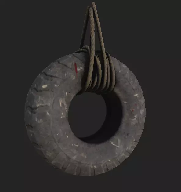 Tire Hanging On a Rope 4K PBR GameReady Low-poly 3D model_0