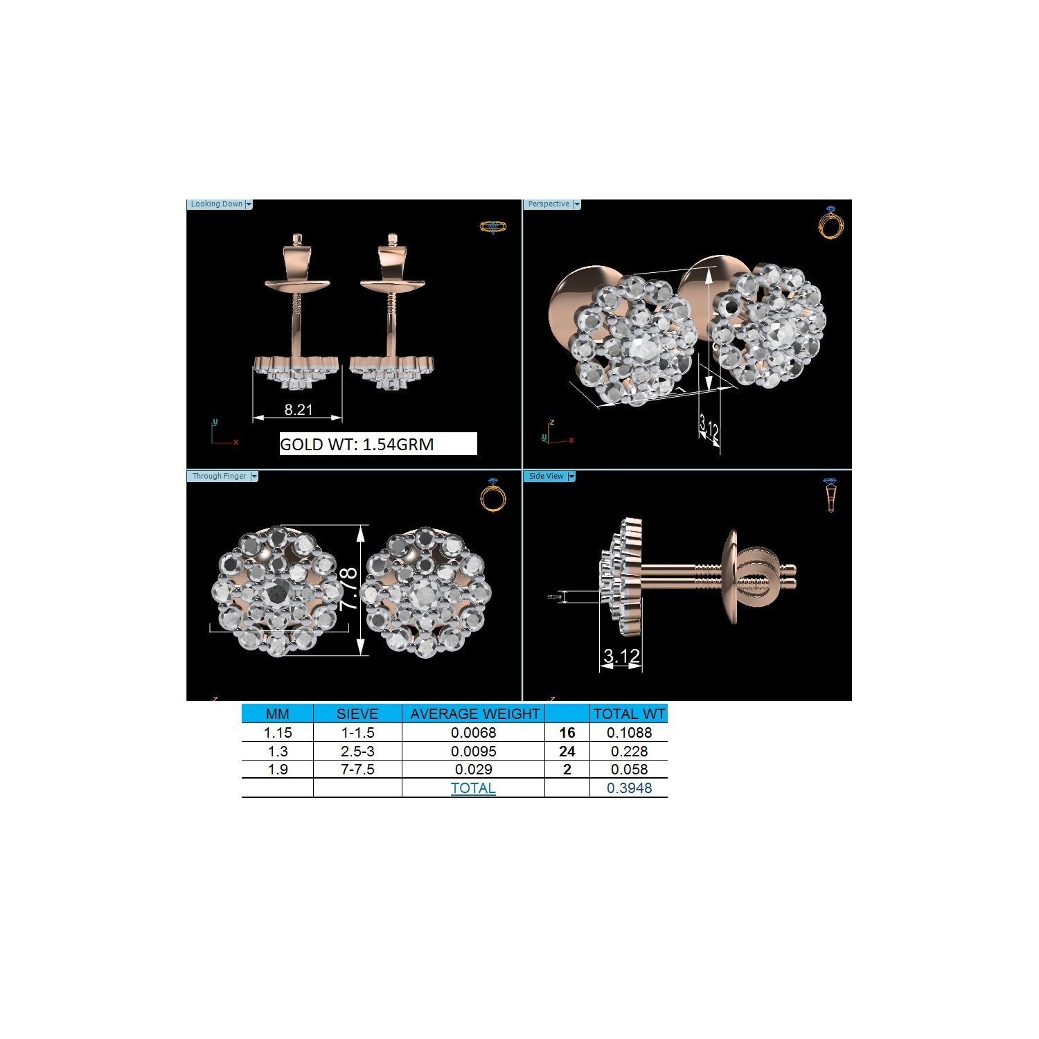 Women Stud Earrings STL JCD OBJ FBX Renders Details 3D print model_13
