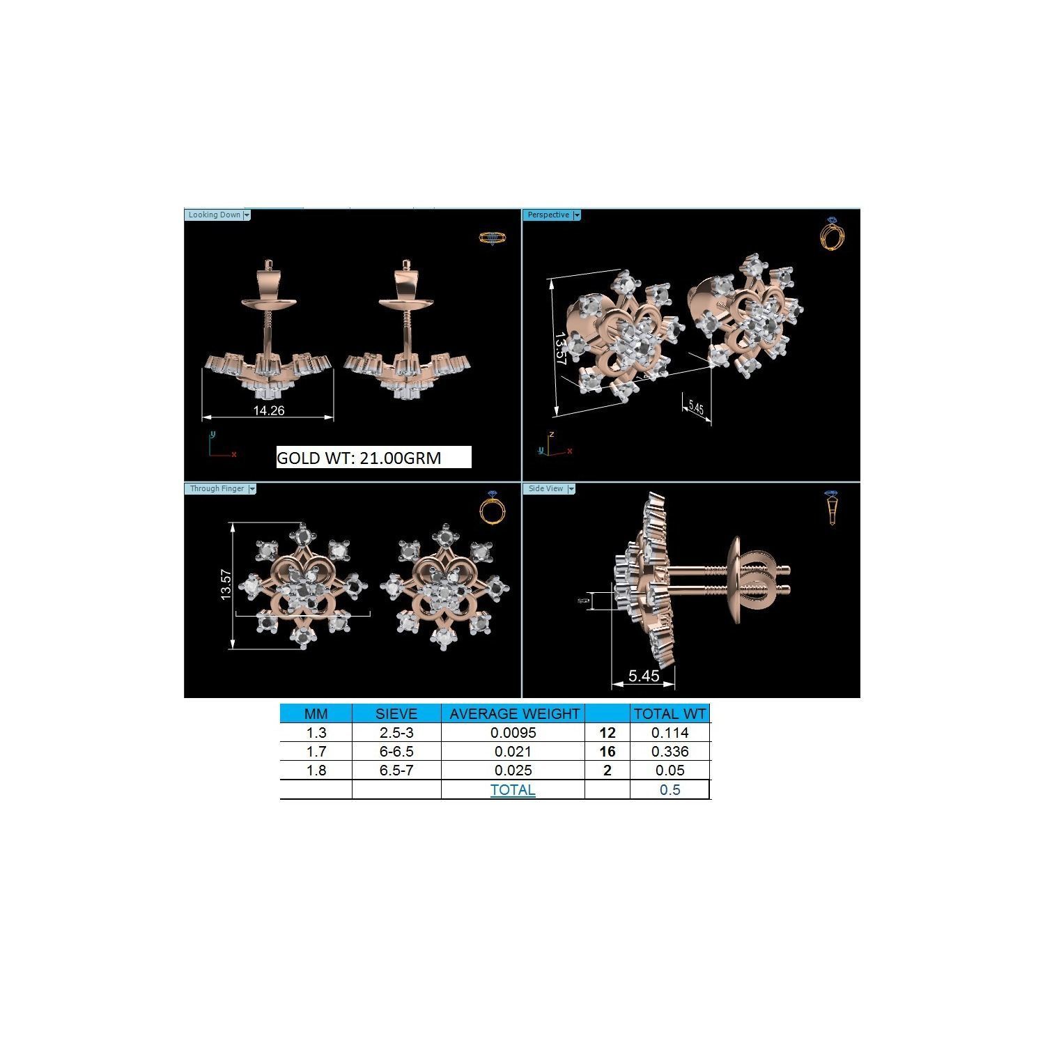Women Stud Earrings STL JCD OBJ FBX Renders Details 3D print model_13
