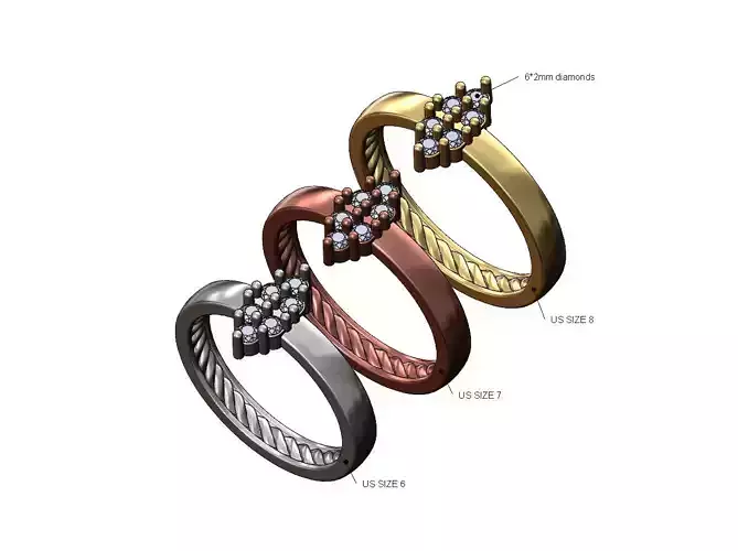 Diamond cluster inner braided band US sizes 6 7 8