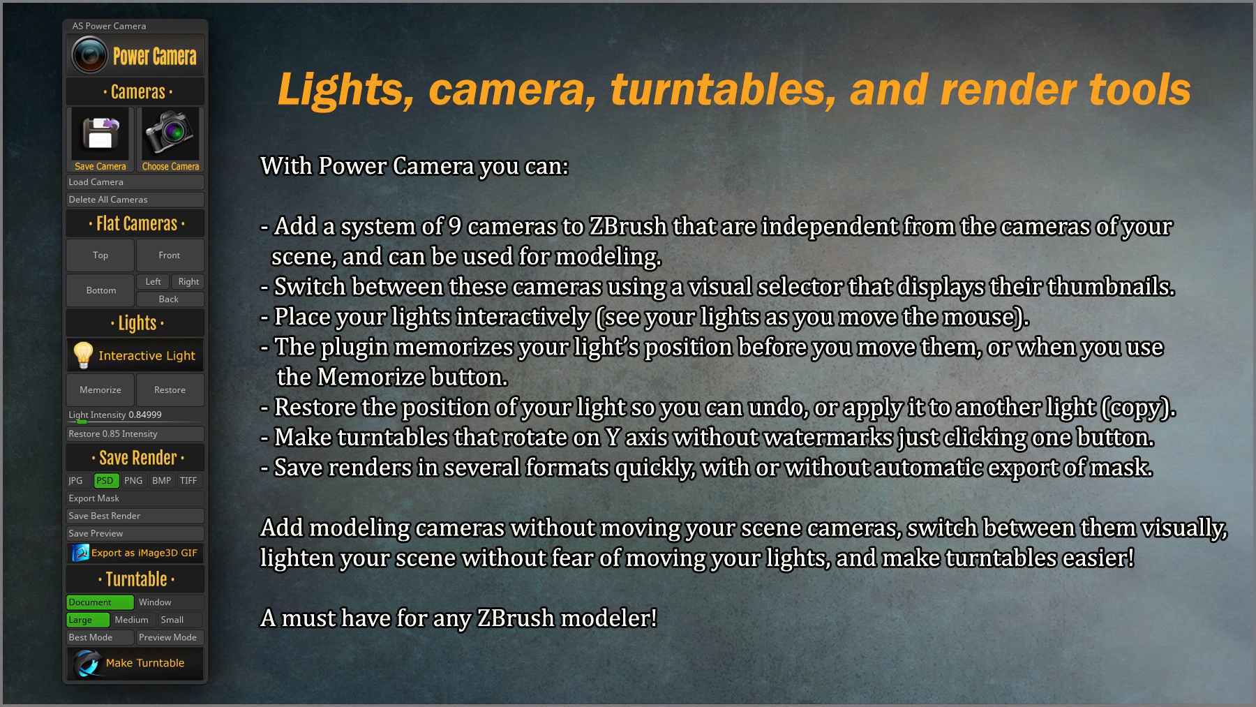 Power Camera ZBrush Plugin 3D model_2