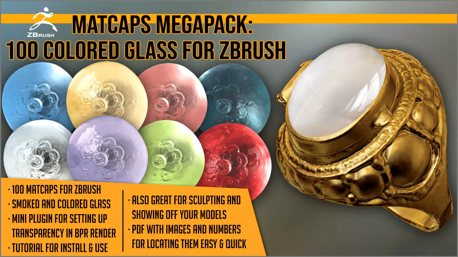 Matcaps Megapack 100 Colored Glass For ZBrush   Texture_0