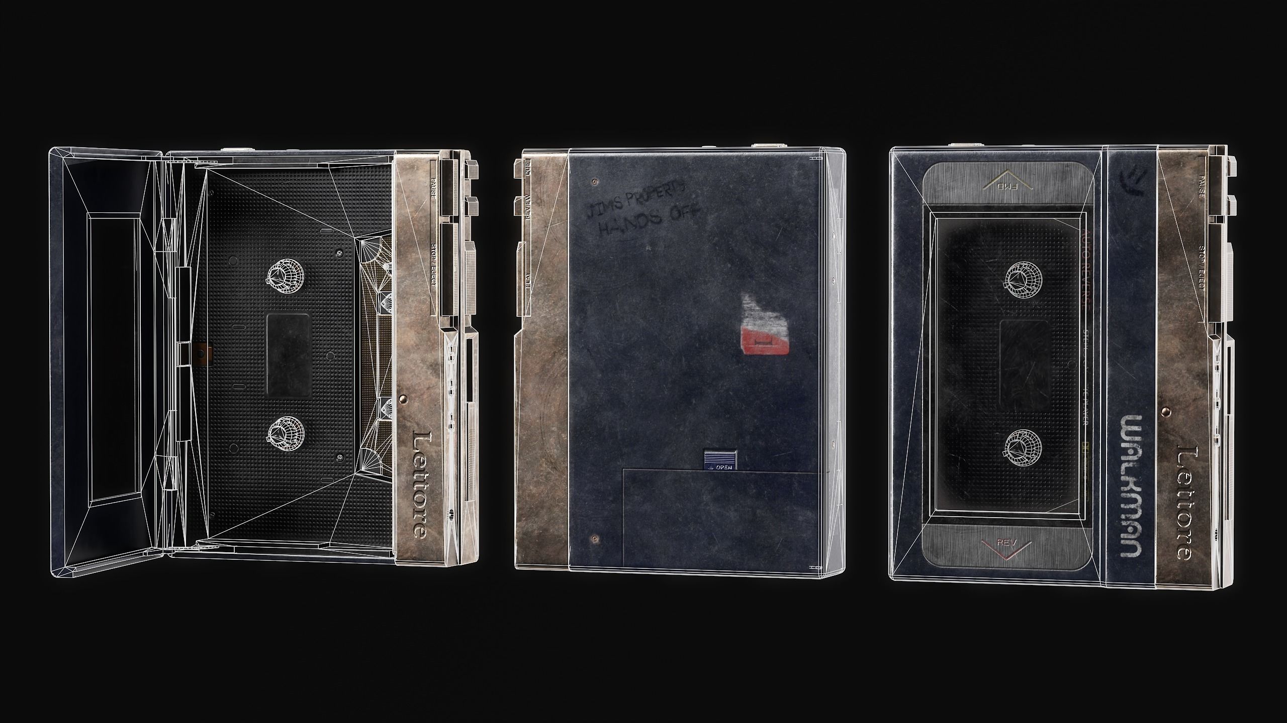 Retro Cassette Player Low-poly 3D model_7