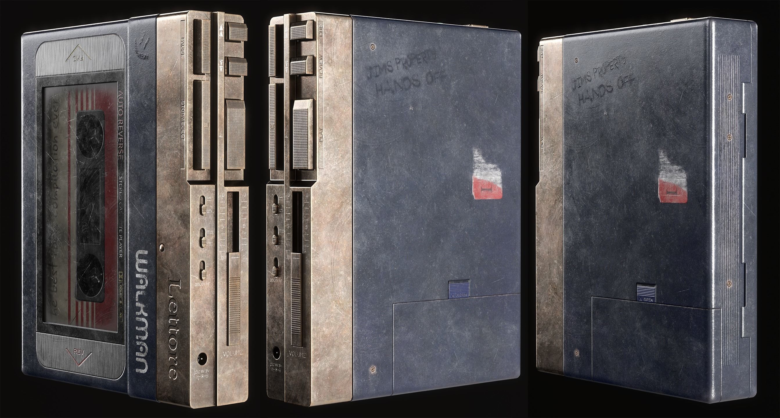 Retro Cassette Player Low-poly 3D model_4