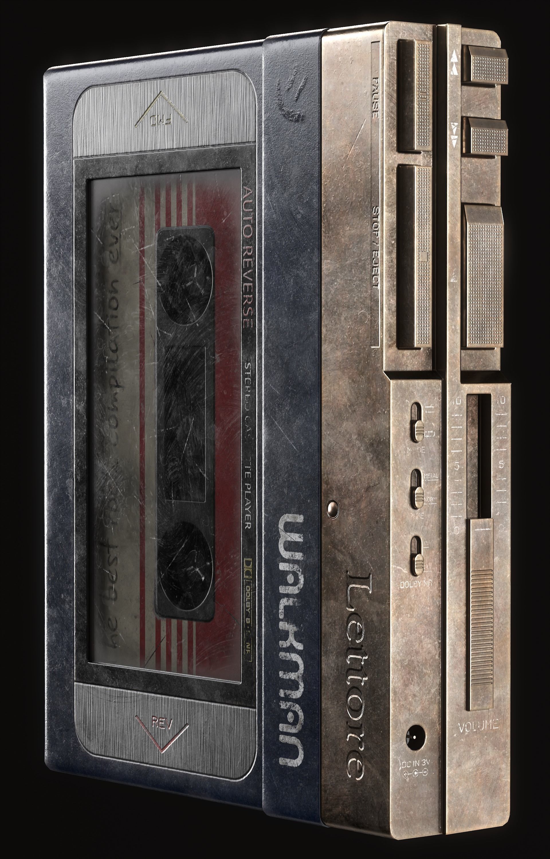 Retro Cassette Player Low-poly 3D model_9