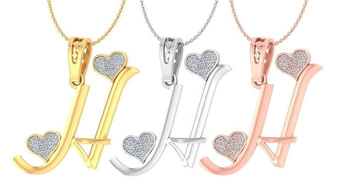 Alphabet - H Diamond Charms Pendant 3dm stl render Detail  3D print model