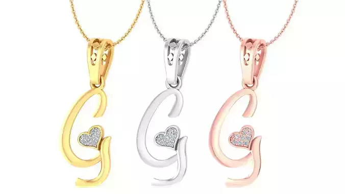 Alphabet - G Diamond Charms Pendant 3dm stl render Detail 
