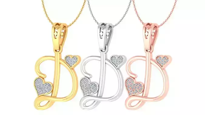 Alphabet - D Diamond Charms Pendant 3dm stl render Detail 