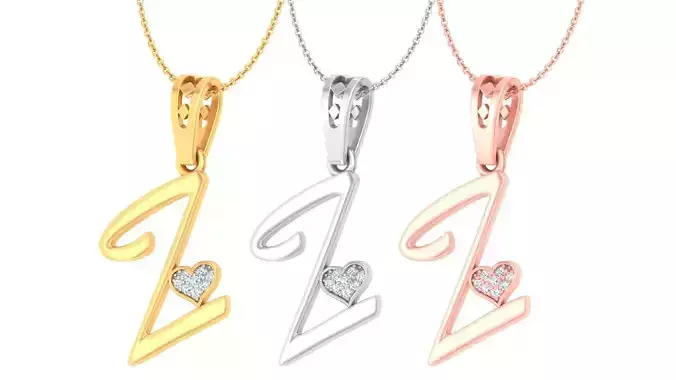 Alphabet - Z Diamond Charms Pendant 3dm stl render Detail 