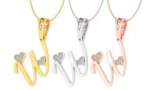 Alphabet - W Diamond Charms Pendant 3dm stl render Detail 