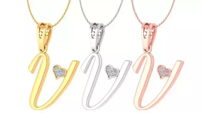 Alphabet - V Diamond Charms Pendant 3dm stl render Detail 