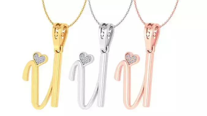 Alphabet - U Diamond Charms Pendant 3dm stl render Detail 