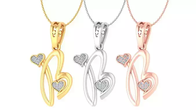 Alphabet - B Diamond Charms Pendant 3dm stl render Detail 