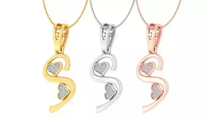 Alphabet - S Diamond Charms Pendant 3dm stl render Detail 
