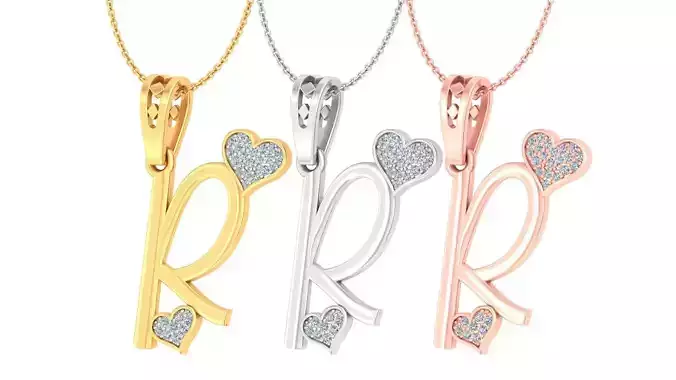 Alphabet - R Diamond Charms Pendant 3dm stl render Detail 