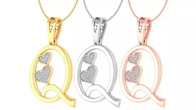 Alphabet - Q Diamond Charms Pendant 3dm stl render Detail 