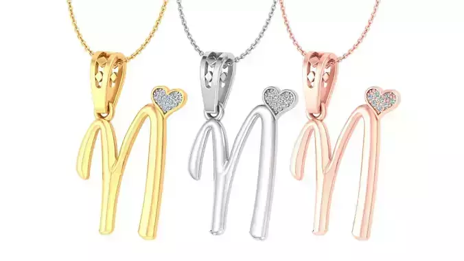 Alphabet - N Diamond Charms Pendant 3dm stl render Detail 