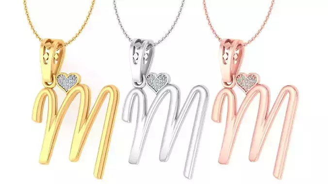 Alphabet - M Diamond Charms Pendant 3dm stl render Detail 