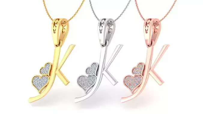 Alphabet - K Diamond Charms Pendant 3dm stl render Detail 