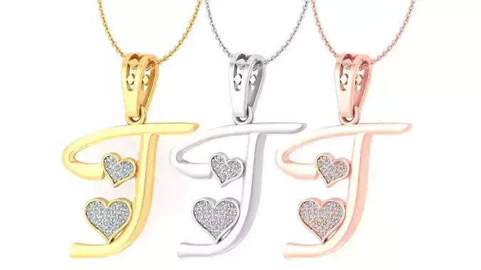 Alphabet - T Diamond Charms Pendant 3dm stl render Detail 