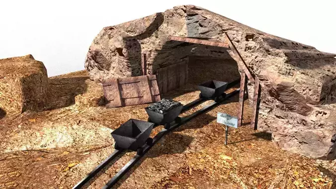 cave mine and carts Low-poly 3D model