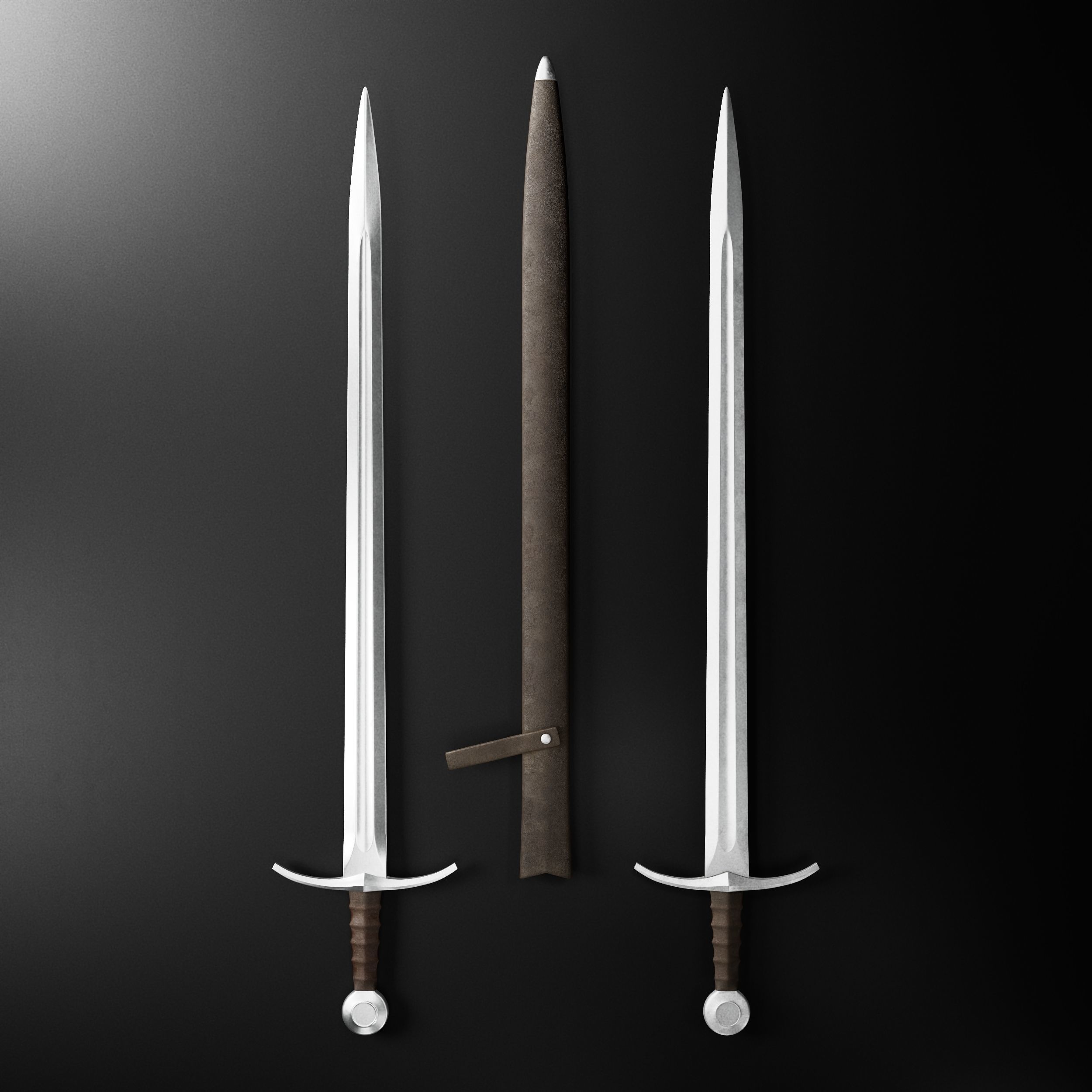 Medieval Sword 02  plus old texture and sheath 3D model_6