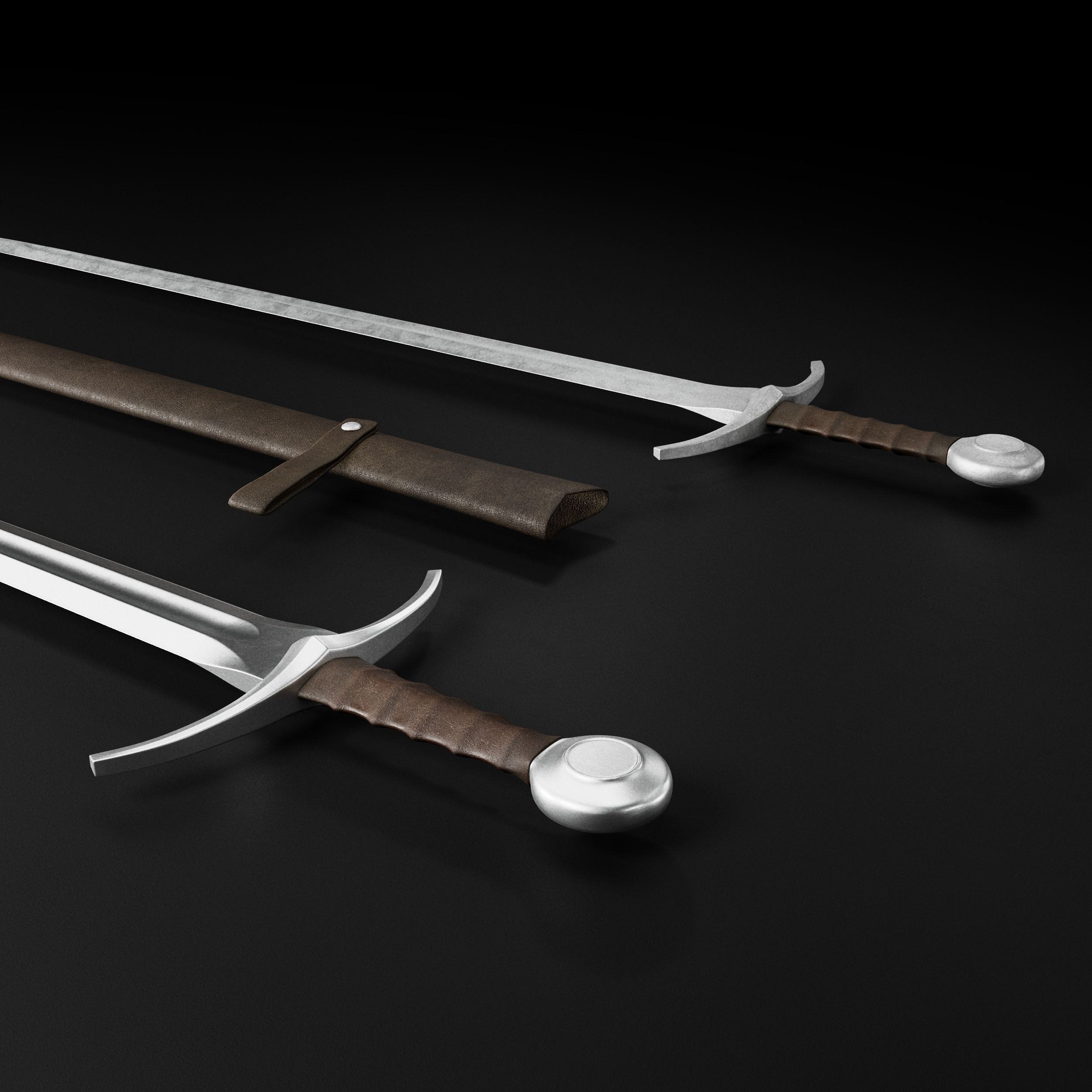 Medieval Sword 02  plus old texture and sheath 3D model_7