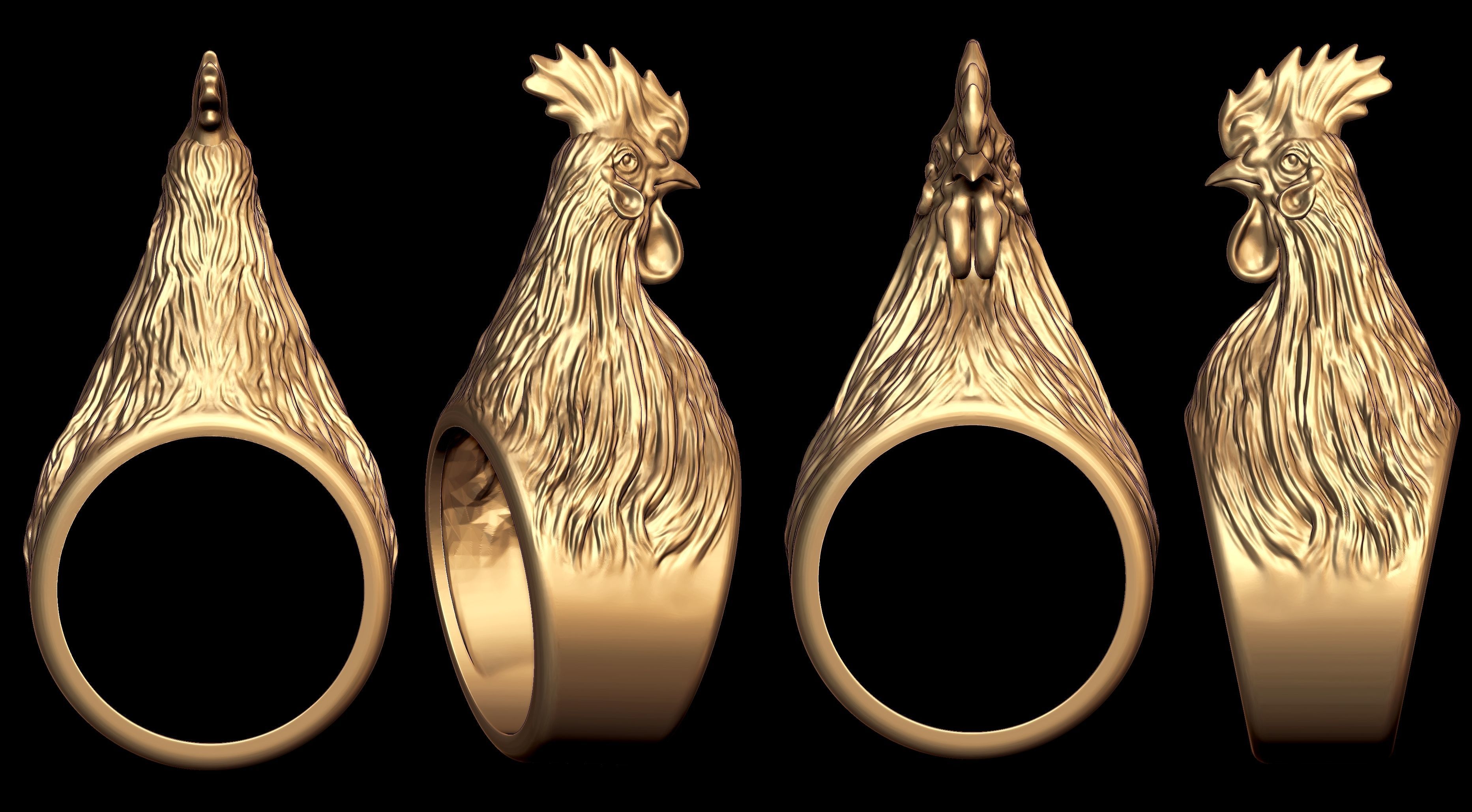 Hen Cock Bird Ring  3D print model_2