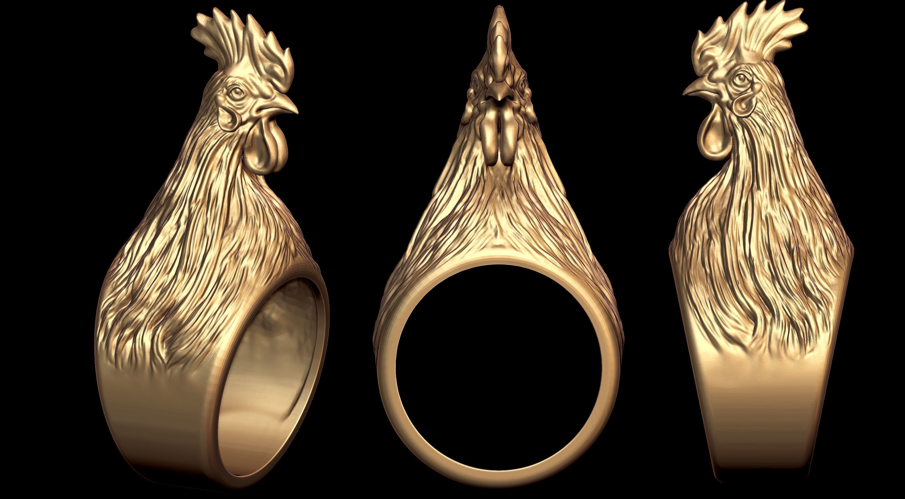 Hen Cock Bird Ring  3D print model_4