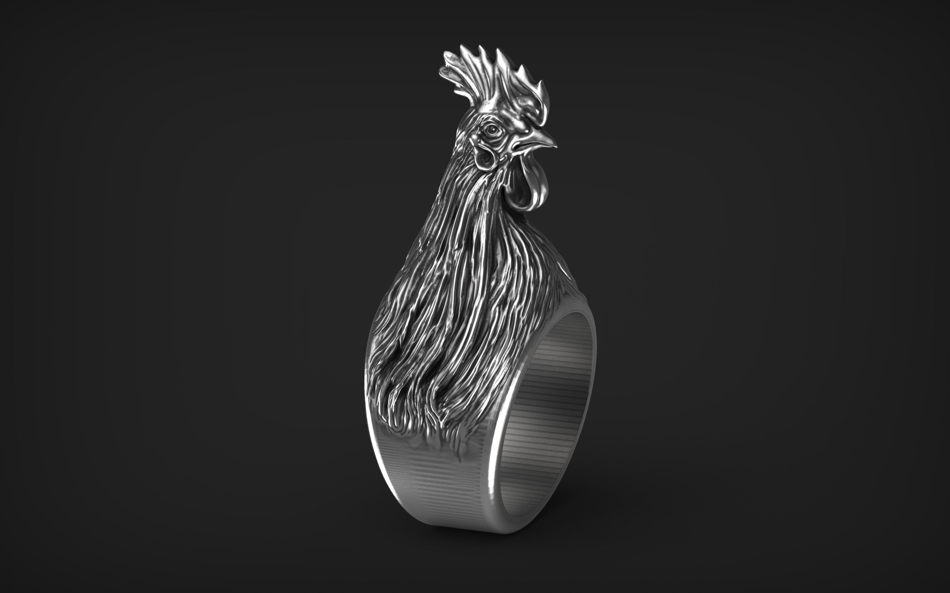 Hen Cock Bird Ring  3D print model_9