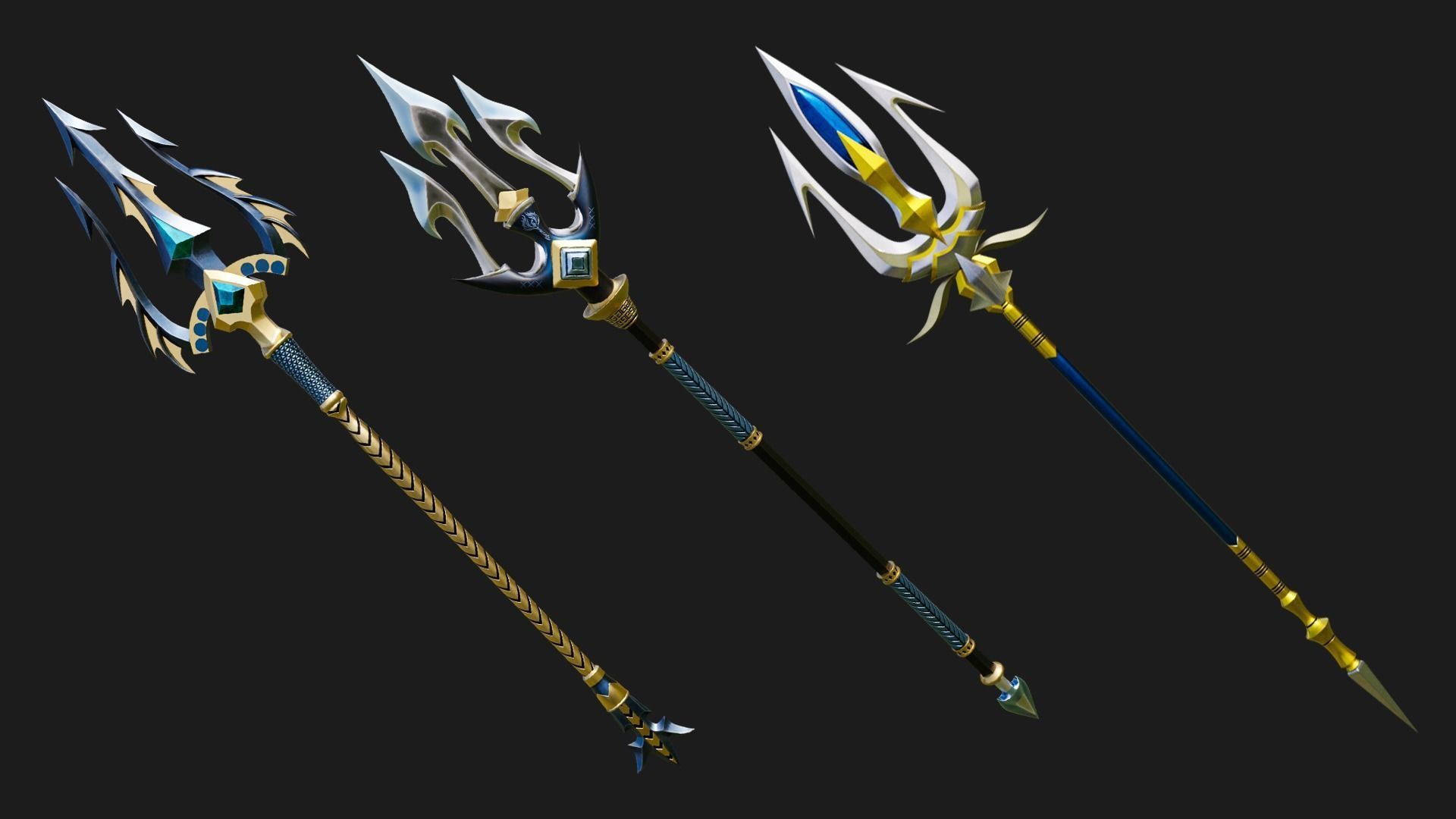 6 Fantasy Tridents All PBR Unity UE Textures Included 3D Model Collection_2