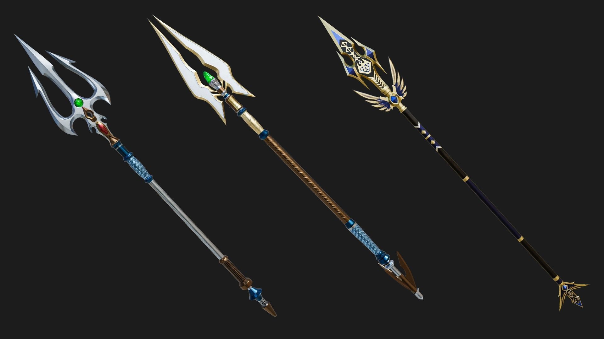 6 Fantasy Tridents All PBR Unity UE Textures Included 3D Model Collection_3
