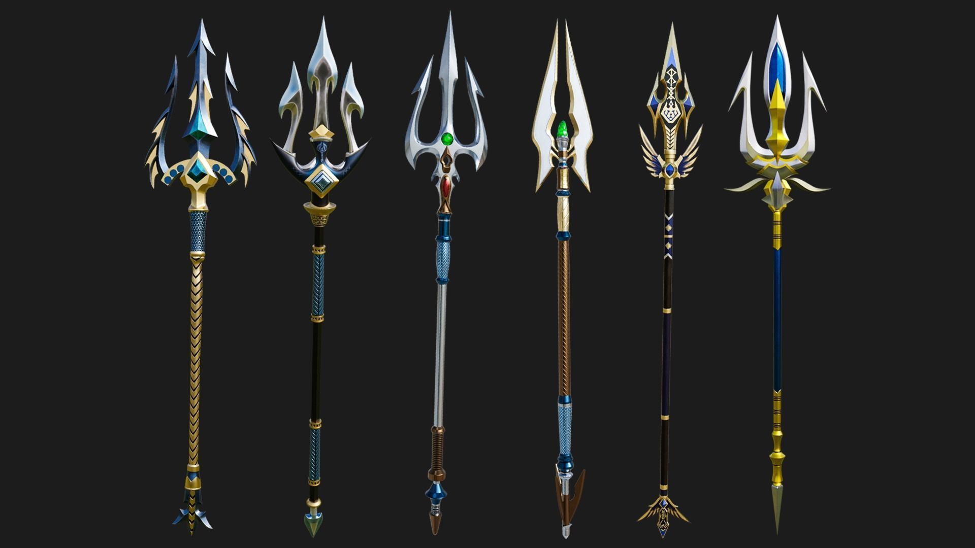 6 Fantasy Tridents All PBR Unity UE Textures Included 3D Model Collection_1