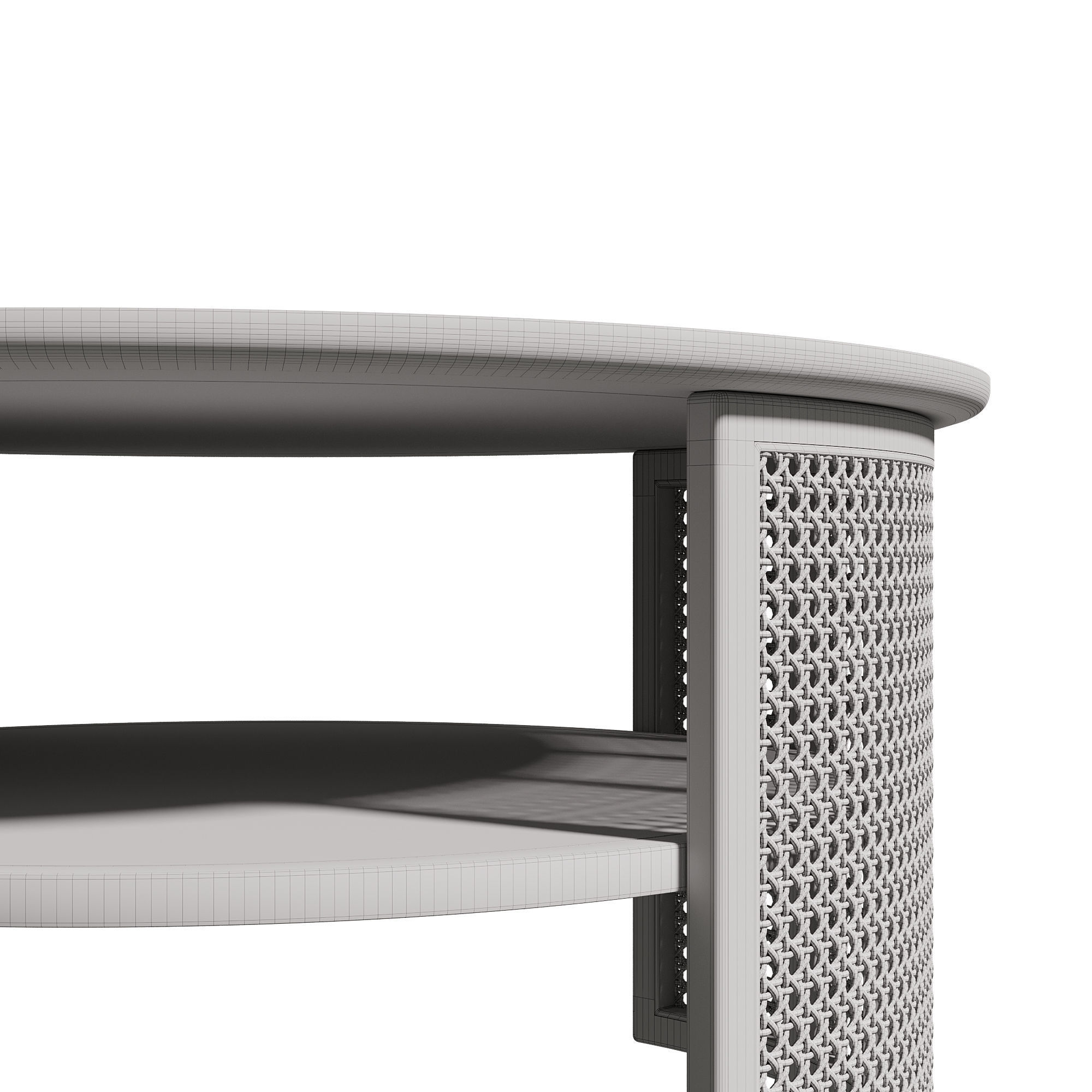 Homary 2-Tiered Japandi Round Wood Rattan Coffee Table 3D model_21