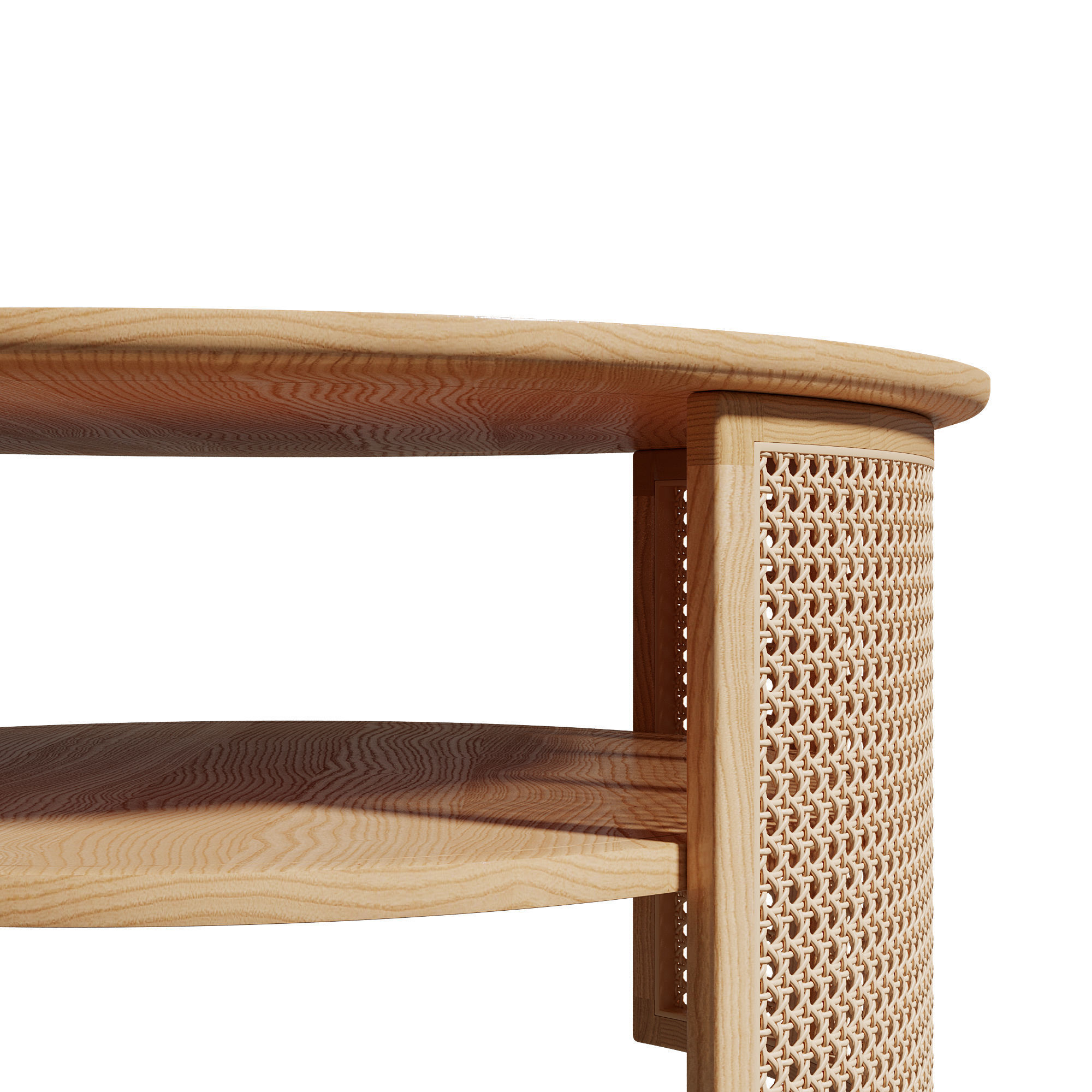 Homary 2-Tiered Japandi Round Wood Rattan Coffee Table 3D model_20