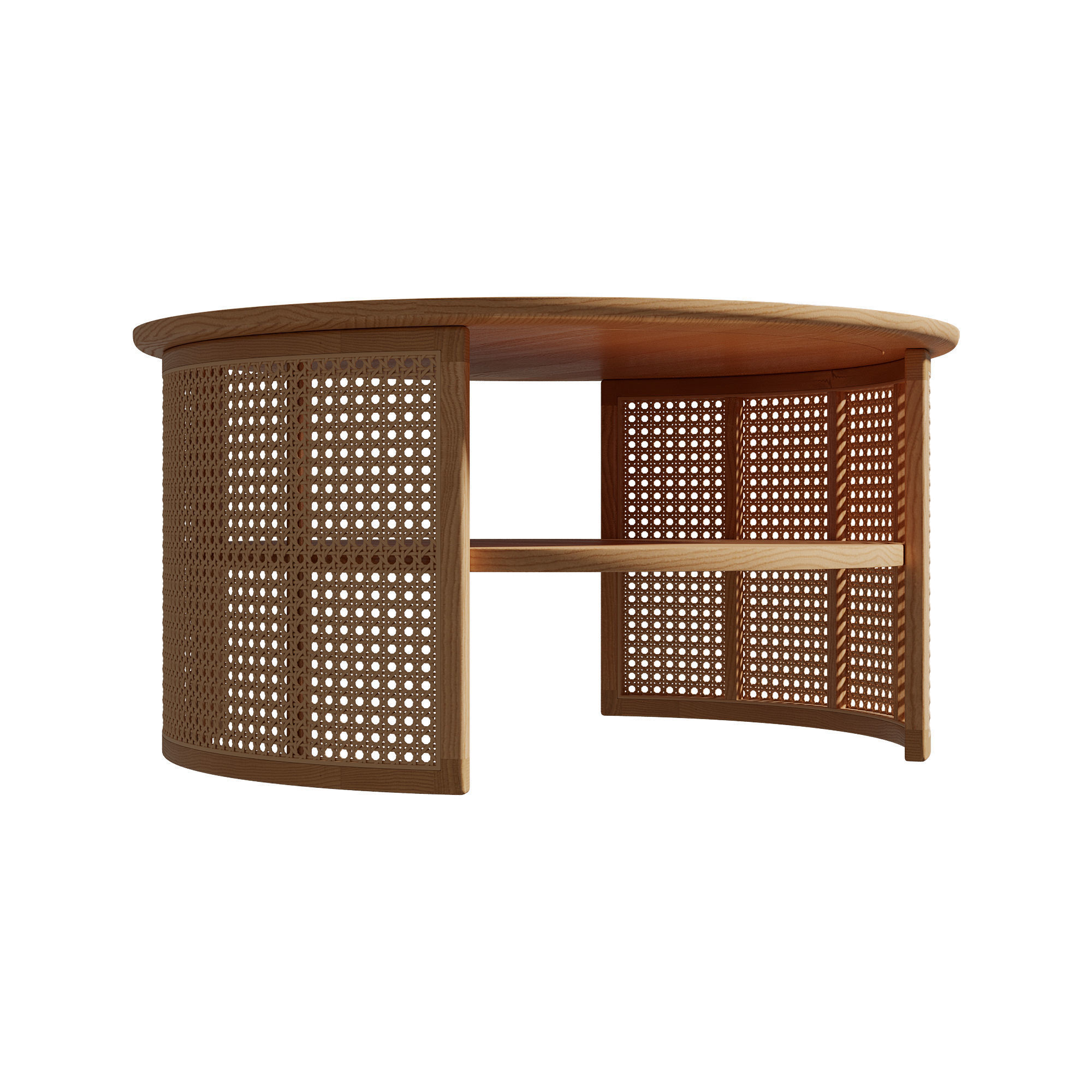 Homary 2-Tiered Japandi Round Wood Rattan Coffee Table 3D model_17