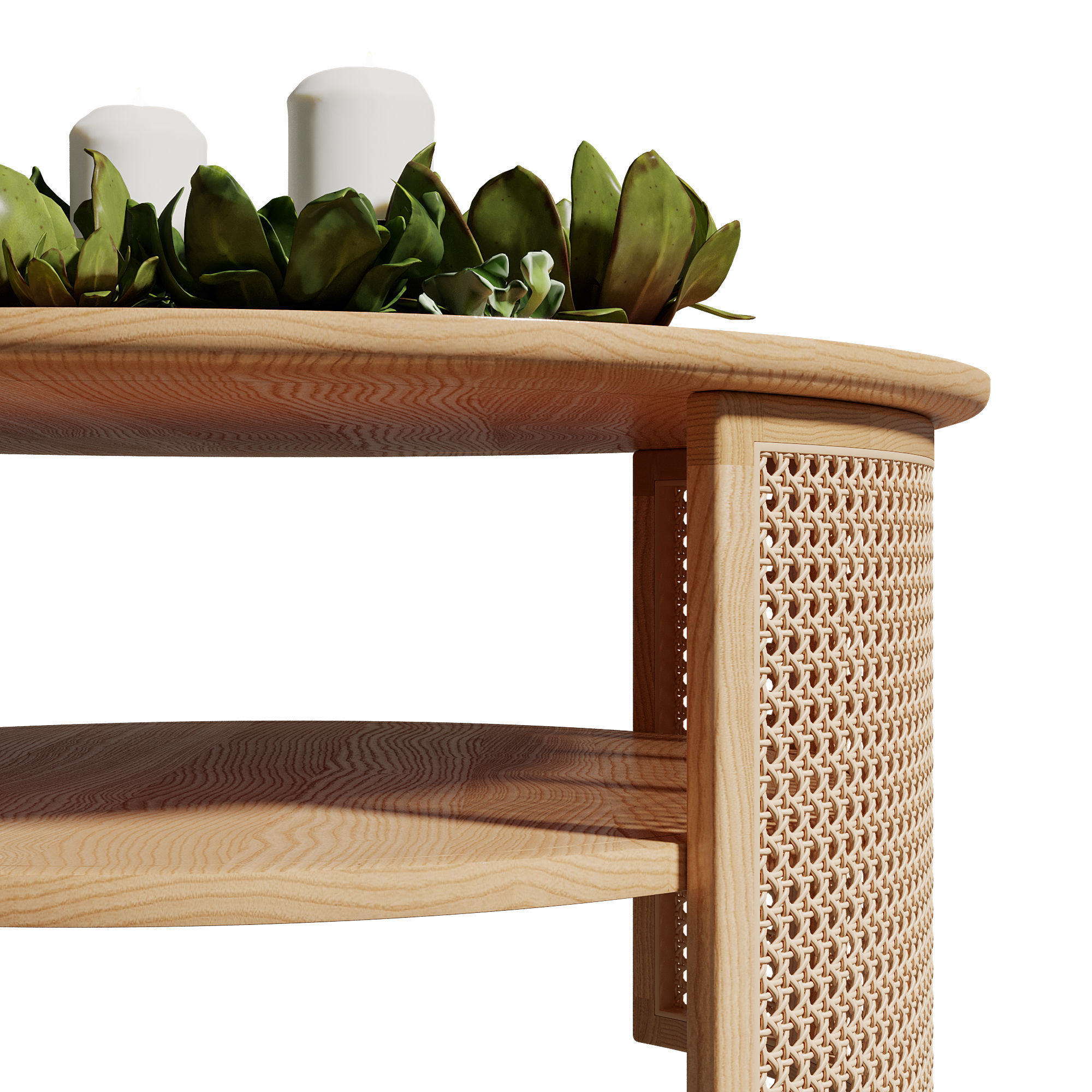 Homary 2-Tiered Japandi Round Wood Rattan Coffee Table 3D model_19