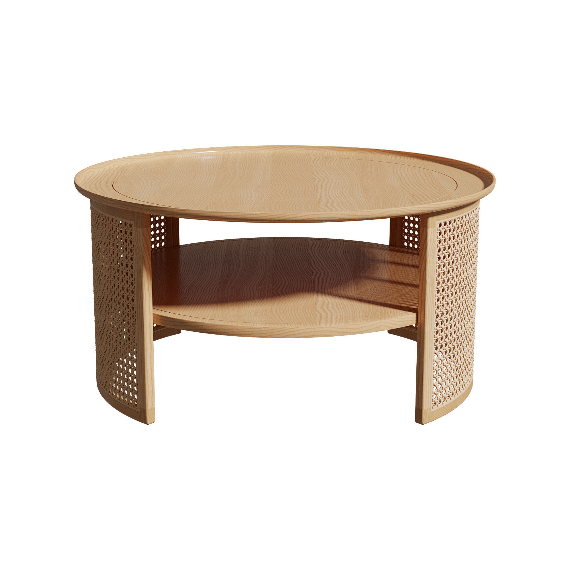 Homary 2-Tiered Japandi Round Wood Rattan Coffee Table 3D model_5
