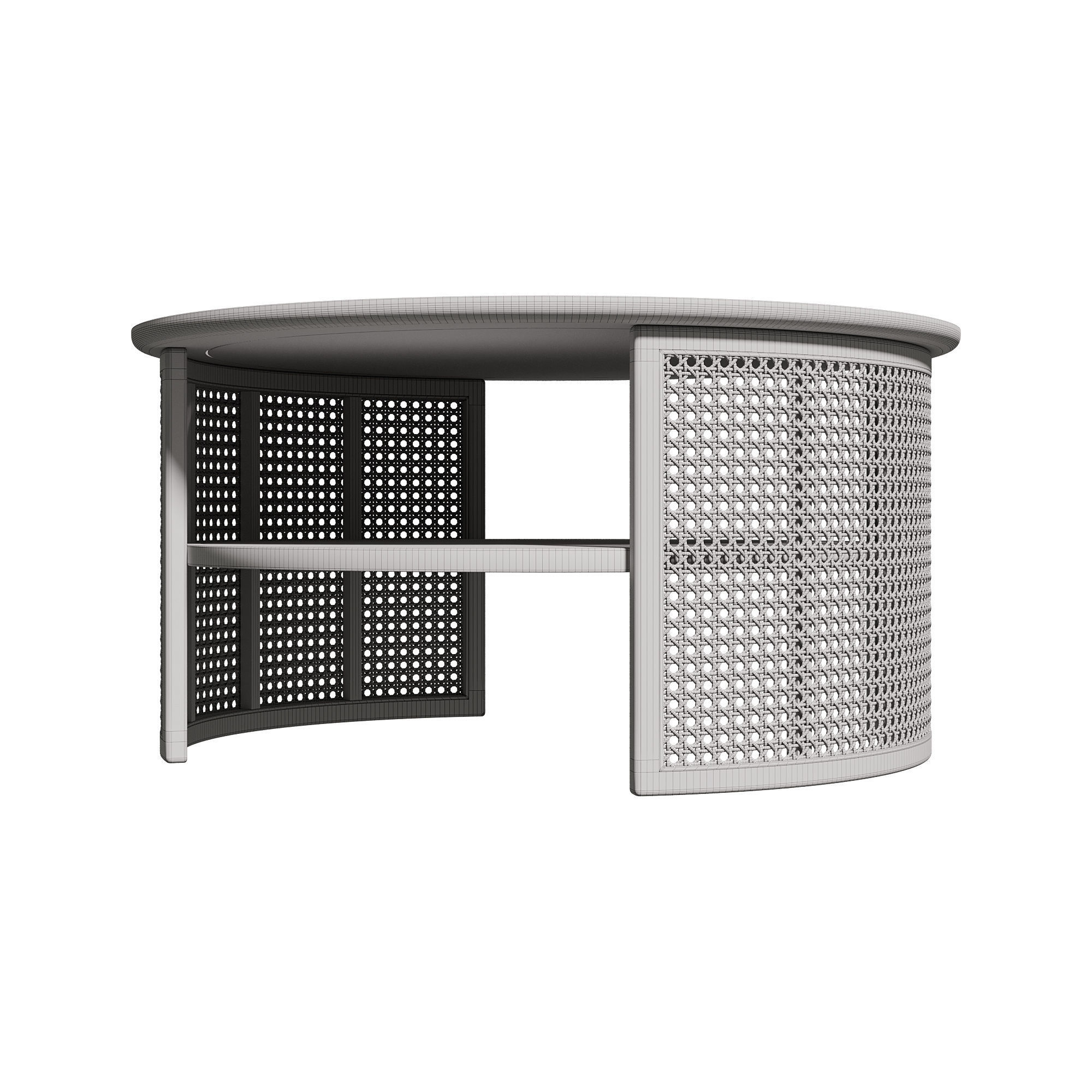 Homary 2-Tiered Japandi Round Wood Rattan Coffee Table 3D model_12