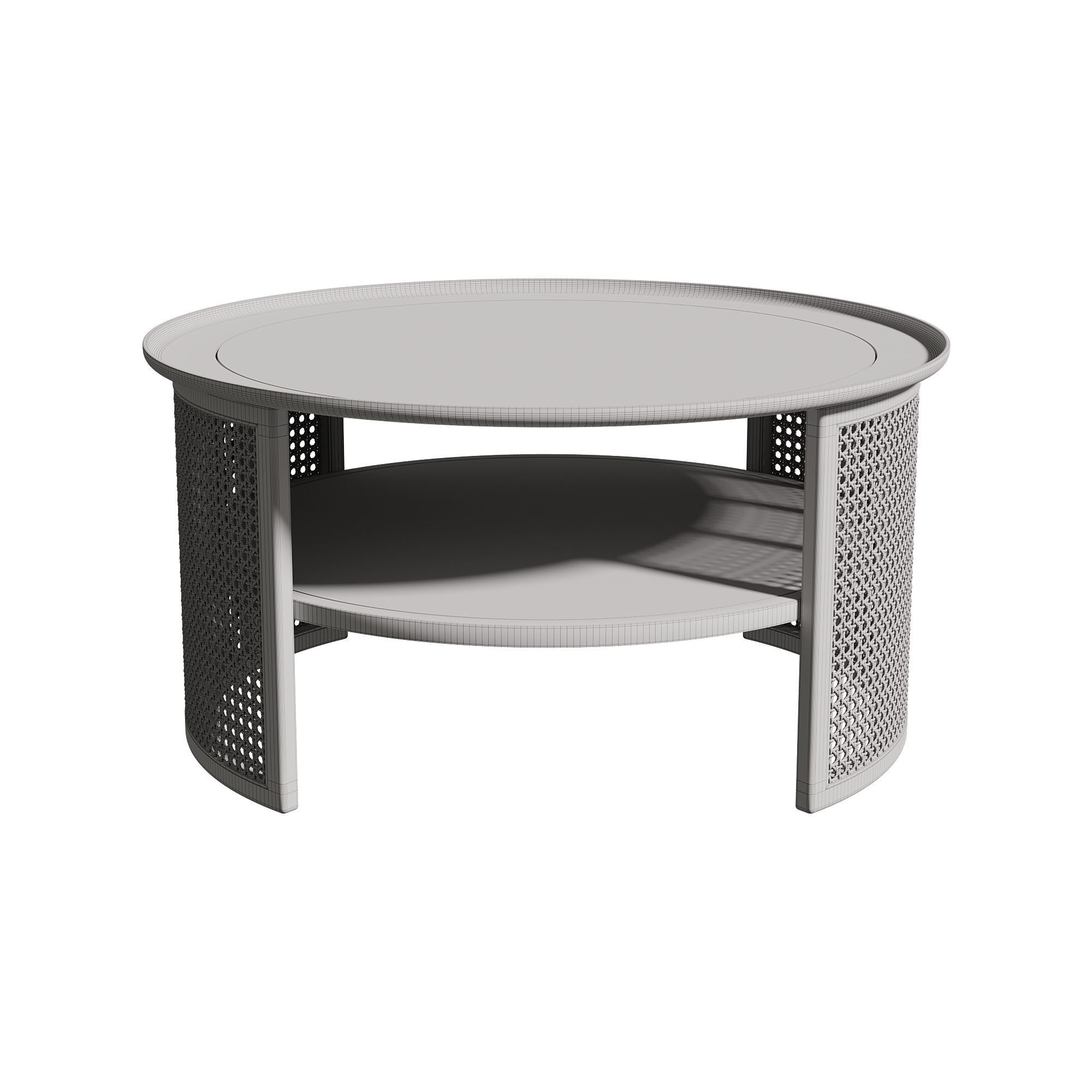 Homary 2-Tiered Japandi Round Wood Rattan Coffee Table 3D model_6